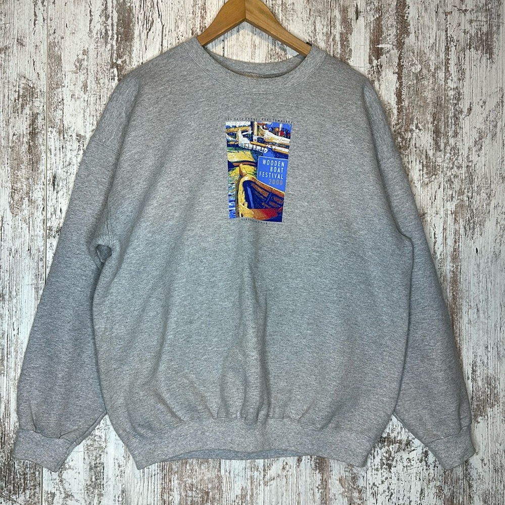 Vintage Hanes Crew Neck Sweatshirt Wooden Boat Festival 2000 Sz L